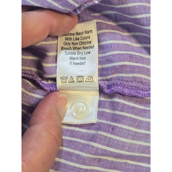 Coldwater Creek Womens Linen Shirt Large Purple Striped 3/4 Sleeve Blouse Summer - Picture 6 of 6